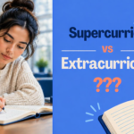 Student studying with text comparing supercurricular vs extracurricular activities